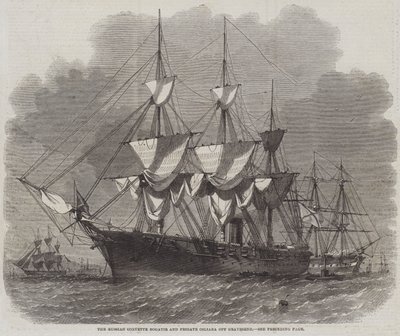 The Russian Corvette Bogatir and Frigate Osliaba off Gravesend by Edwin Weedon